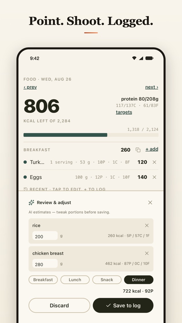 AI food logging — point, shoot, logged